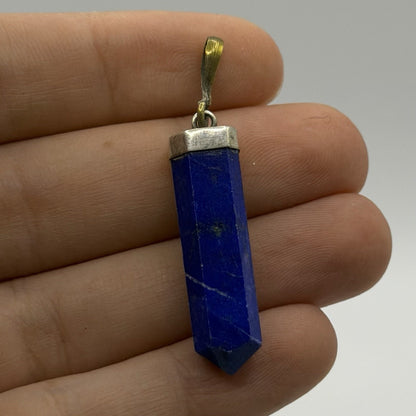 Natural Afghan Lapis Lazuli Point Pendant Silver Cap