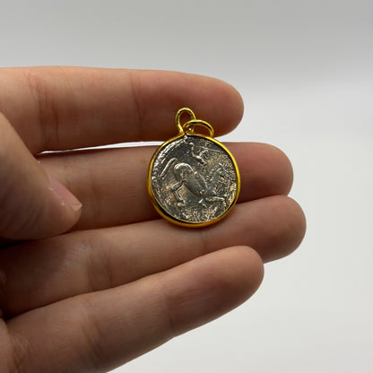 Ancient Roman Greek Style Silver & Gold Plated Coin Pendant