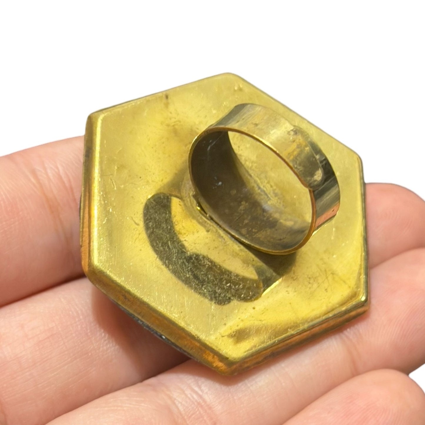 Unique Tribal Nepalese Multi Stone Brass Ring