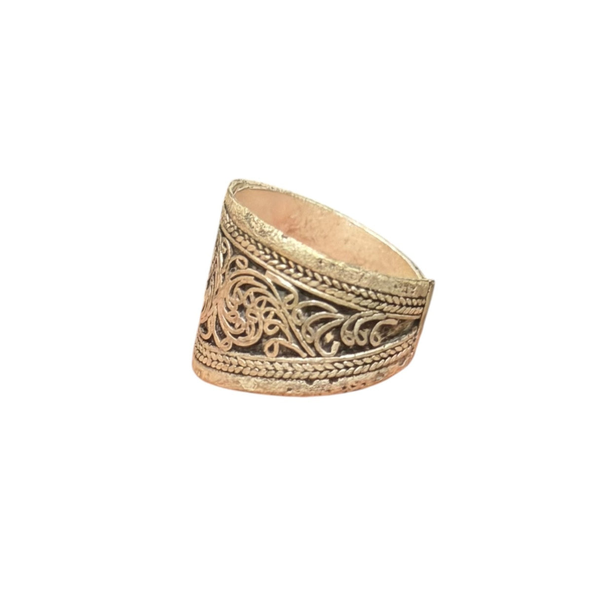 Stunning Vintage Hand Carved Silver Tone Ring