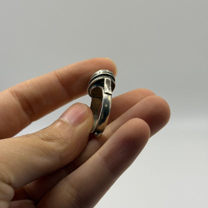 Vintage Silver Intaglio Seal Ring Rope Border Bezel Carved Stone Signet