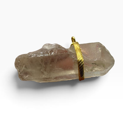 Raw Quartz Crystal Point Pendant Gold Tone Wire Wrap Natural Gemstone Charm⁠