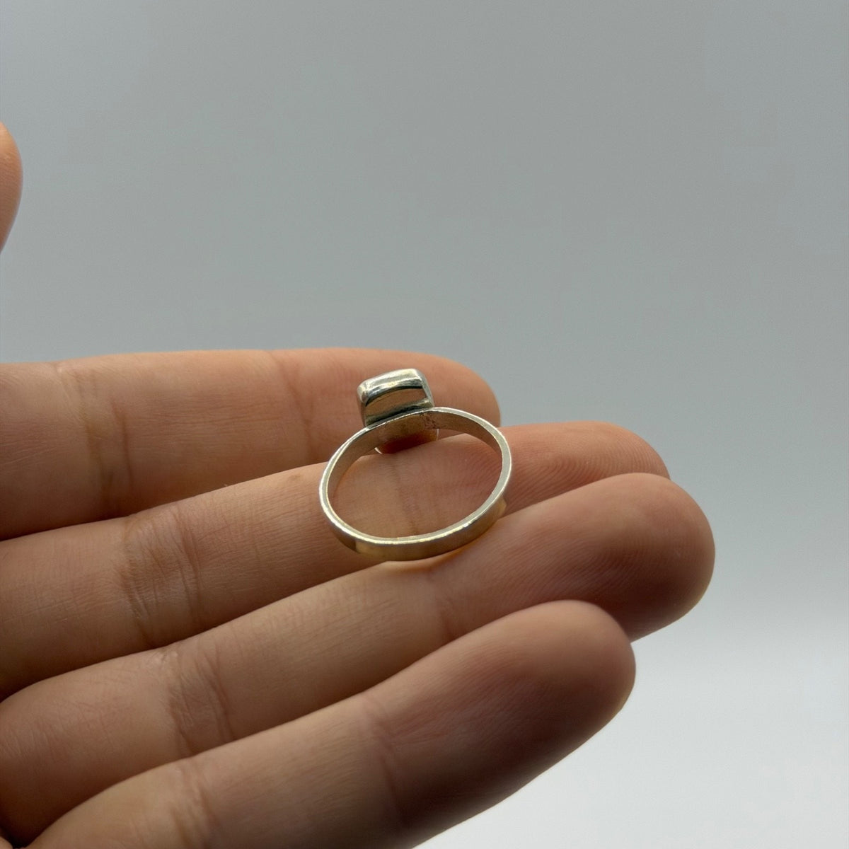 Solid 925 Sterling Silver Ring Square Cabochon Solitaire