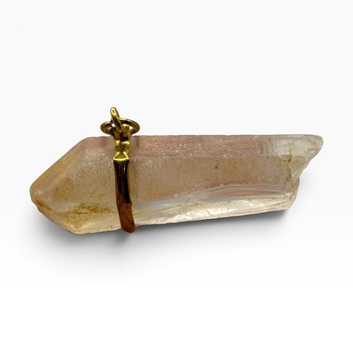 Raw Quartz Crystal Point Pendant Gold Tone Wire Wrap Natural Gemstone Charm⁠