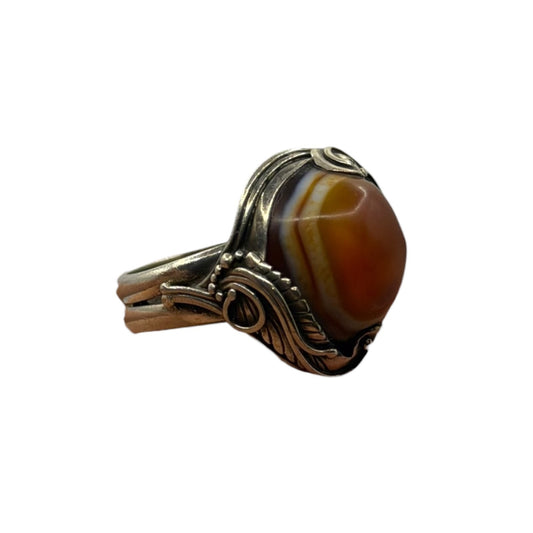 Antique Central Asian Agate Sterling Silver Ring