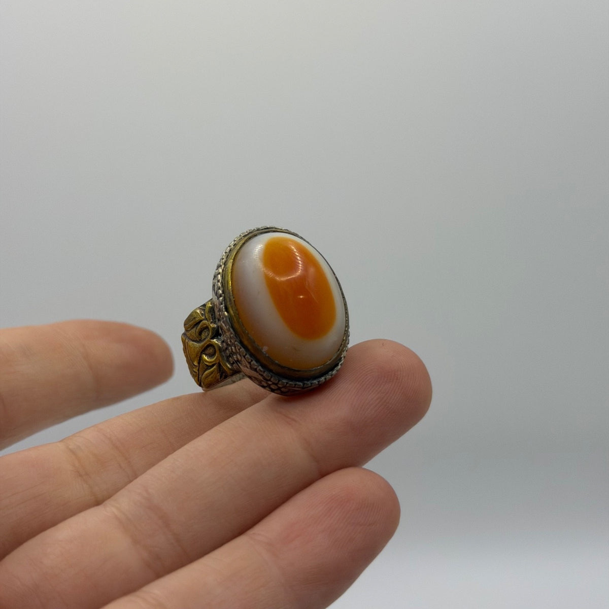 Vintage Arabic Style Agate Eye Silver Ring