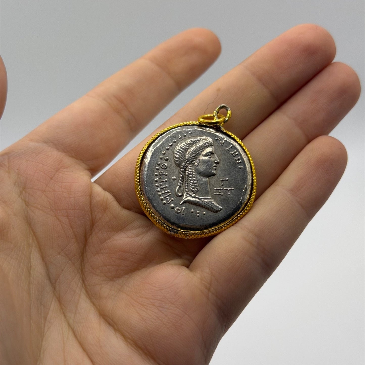 Ancient Roman Denarius Gold Plated Frame Pendant