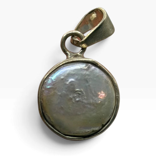 Vintage 925 Sterling Silver Round Mother of Pearl Pendant