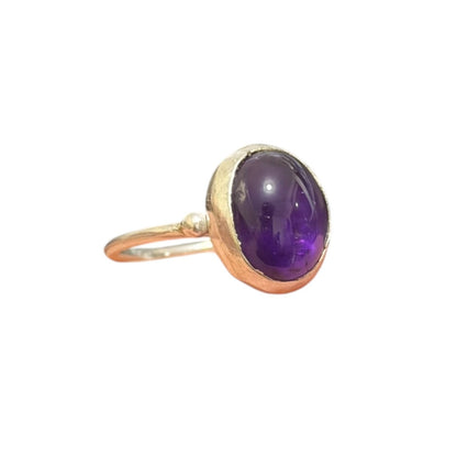 Natural Amethyst Stone Minimal Ring Silver 92.5
