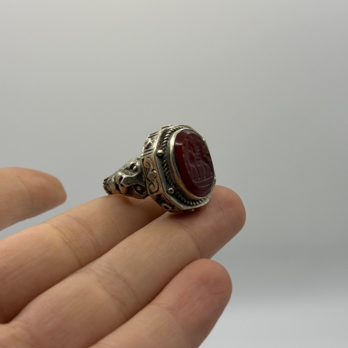 Ancient Roman Inspired Hand Carved Agate Intaglio Ring