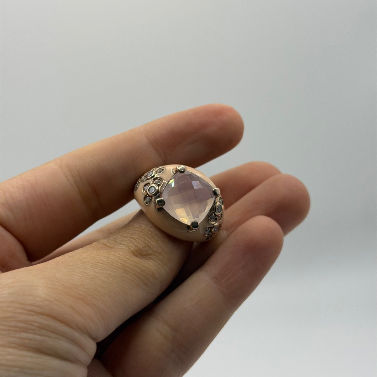 Scarce 18k Gold Plated Silver Ring With Gem Stone