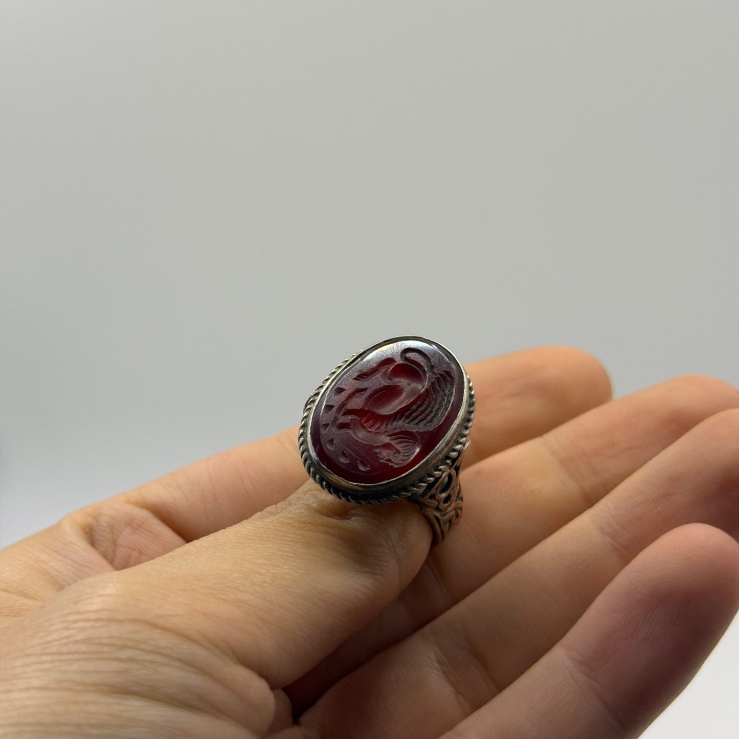 Vintage Ancient Roman Style Silver Intaglio Ring